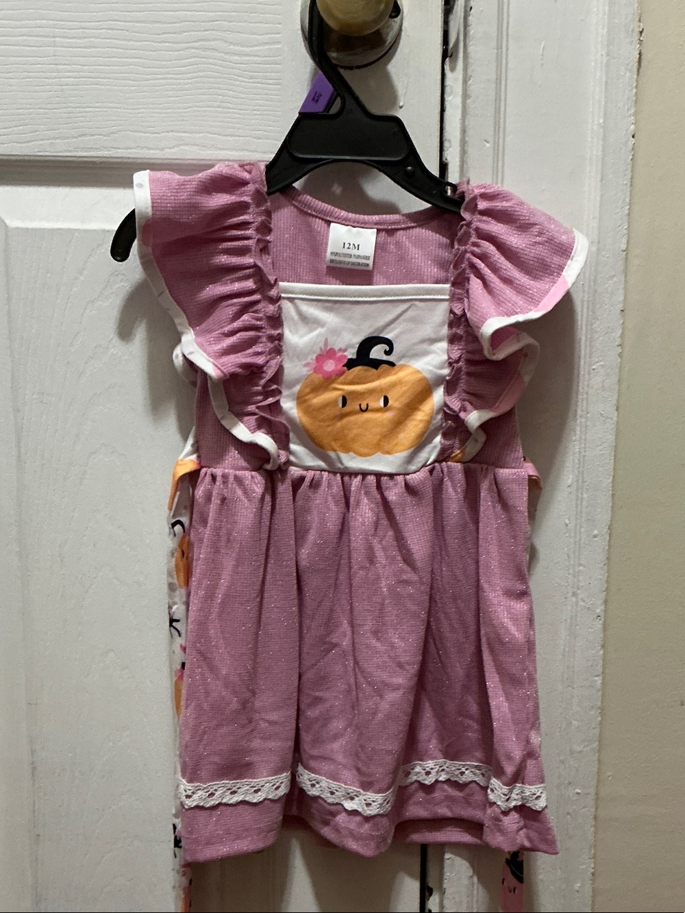 Toddler Pink Pumpkin Ruffle Dress with Lace Trim